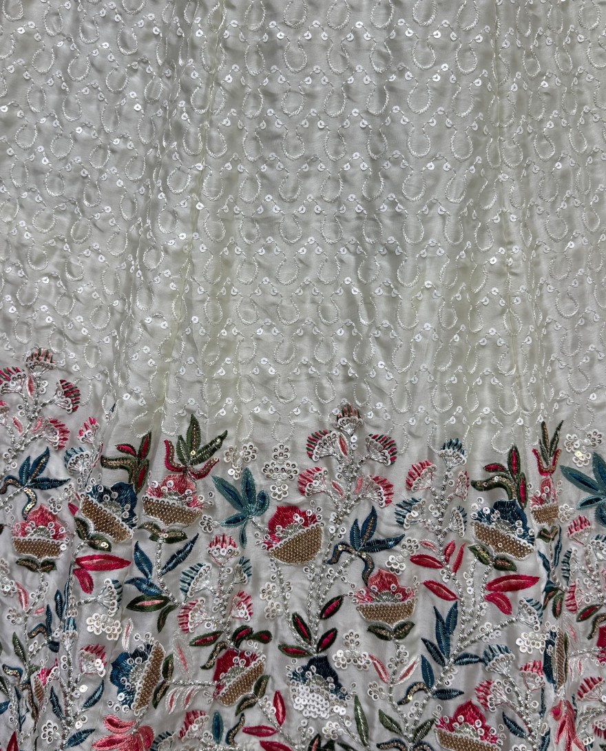 2811 - Beautiful Flower Pattern White embroidery and Thread work design Partywear Lehengacholi 